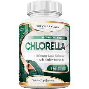 Pure Organic Chlorella - Broken Cell Wall 600 mg Veggie Capsules ( 1200 mg Serving ) - Powder Supplement for Natural Detoxification, Best with Spirulina, No Aftertaste, Made in USA, 3 Month Supply in Kuwait