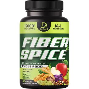 مكملات الألياف والتوابل 16 في 1 ودعم المناعة المتقدم - 15000 ملجم مع سيلليوم عضوي، والتفاح الكامل، وبذور الكتان والمزيد - دعم المزاج، وصحة الجسم والمناعة - 60 كبسولة لـ 30 وجبة in Kuwait