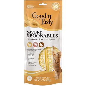 ملاعق جيدة ولذيذة ولذيذة مع الدجاج الحقيقي وسمك السلمون والبط، 6 أنابيب، مكافآت مبللة ثلاثية النكهات قابلة للعصر ولعق للقطط مع ملعقة مدمجة لتقليل الفوضى in Kuwait