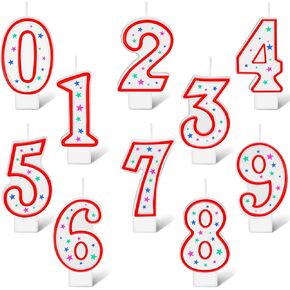 10 Pieces Birthday Number Candles Polka Dot Colorful Birthday Candles Cake 0-9 Candles for Birthday Wedding Anniversary Reunions Theme Party Decoration (Red)