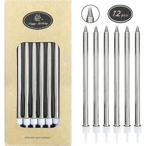 6Pcs Silver Long Thin Birthday Candles for Cake, 5.1 Inch Cake Candles, Wedding Decorations, Birthday Parties ，Cake Decorations，Party Candles, Sparkler Candles in Kuwait