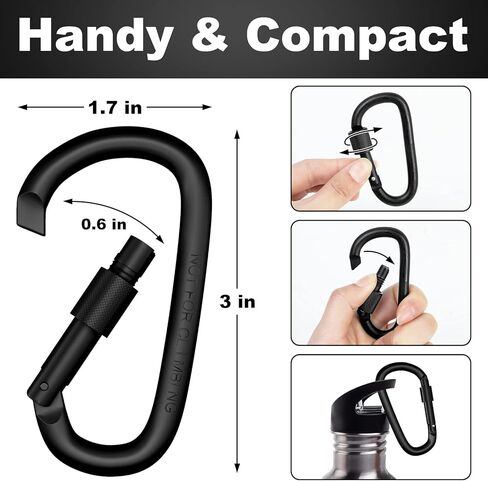 10 حزمة من مشبك حلقة تسلق من CandyHome ، ألومنيوم حلقة قفل حلقة حلقة حلقة حلقة حلقة حلقة معدنية حلقة معدنية على شكل حرف D للتخييم والمشي لمسافات طويلة والصيد - أسود in Kuwait