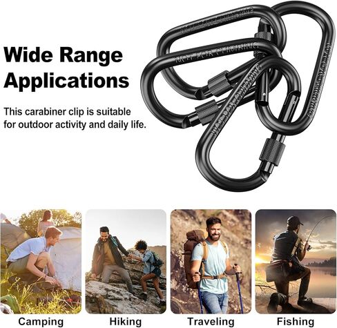 10 حزمة من مشبك حلقة تسلق من CandyHome ، ألومنيوم حلقة قفل حلقة حلقة حلقة حلقة حلقة حلقة معدنية حلقة معدنية على شكل حرف D للتخييم والمشي لمسافات طويلة والصيد - أسود in Kuwait