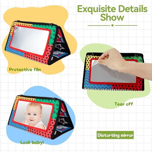 تومي تايم، ألعاب مرآة الطفل، نشاط عالي التباين، ألعاب نمو دماغ مونتيسوري لحديثي الولادة مع كتب مجعدة حسية وعضاضات للرضع من عمر 0-3-4-6-12 شهرًا، هدية سفر للأولاد والبنات in Kuwait