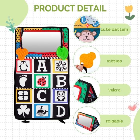 تومي تايم، ألعاب مرآة الطفل، نشاط عالي التباين، ألعاب نمو دماغ مونتيسوري لحديثي الولادة مع كتب مجعدة حسية وعضاضات للرضع من عمر 0-3-4-6-12 شهرًا، هدية سفر للأولاد والبنات in Kuwait