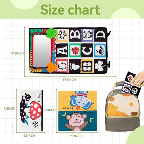 تومي تايم، ألعاب مرآة الطفل، نشاط عالي التباين، ألعاب نمو دماغ مونتيسوري لحديثي الولادة مع كتب مجعدة حسية وعضاضات للرضع من عمر 0-3-4-6-12 شهرًا، هدية سفر للأولاد والبنات in Kuwait