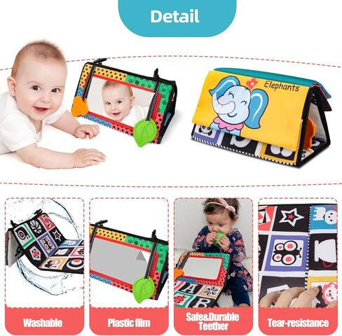 ألعاب أطفال بمرآة أرضية لوقت البطن من UNIH مع حلقات تسنين وكتب قماشية - لعبة حسية عالية التباين باللونين الأبيض والأسود للأطفال حديثي الولادة من عمر 0 ​​3 إلى 6 أشهر in Kuwait