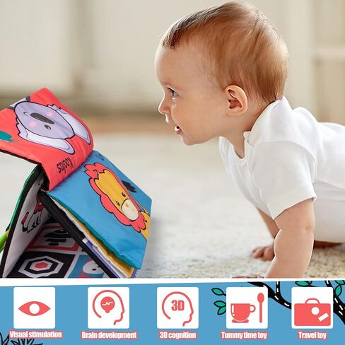 ألعاب أطفال بمرآة أرضية لوقت البطن من UNIH مع حلقات تسنين وكتب قماشية - لعبة حسية عالية التباين باللونين الأبيض والأسود للأطفال حديثي الولادة من عمر 0 ​​3 إلى 6 أشهر in Kuwait