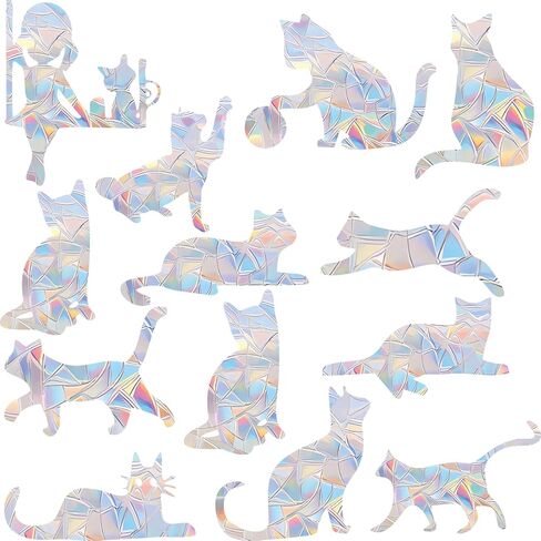 Vikissm 42pcs Cat Shape Bird Window Sticker, Prevent Bird Window Strikes to Deter Birds and Prevent Them from colliding with Doors and Windows. Let The Sunlight Create a Stunning Rainbow Effect in Kuwait