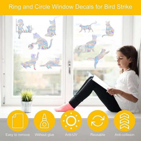 Vikissm 42pcs Cat Shape Bird Window Sticker, Prevent Bird Window Strikes to Deter Birds and Prevent Them from colliding with Doors and Windows. Let The Sunlight Create a Stunning Rainbow Effect in Kuwait