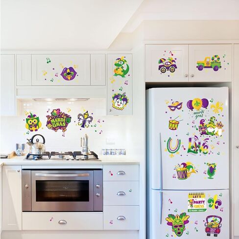 HOWAF Mardi Gras Party Decoration Window Clings, 9 Sheets Mardi Gras Themed Window Stickers for New Orleans Party Decoration, Mardi Gras Party Window Decals for Masquerade Party Supplies Home in Saudi Arabia