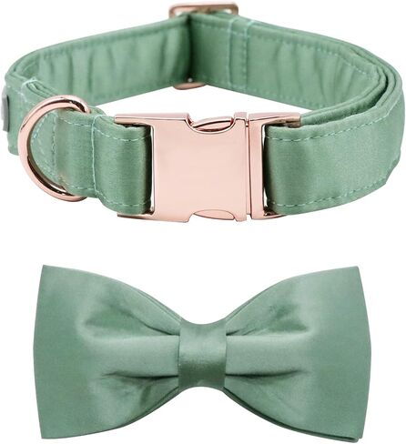 طوق الكلب Lionet Paws Bowtie - طوق كلب مريح باللون الأخضر الحريري مع ربطة عنق قابلة للفصل للكلاب الكبيرة جدًا، رقبة 16-26 بوصة in Kuwait