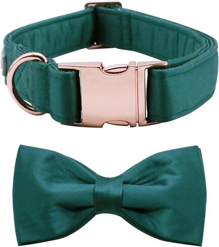 طوق الكلب Lionet Paws Bowtie - طوق كلب مريح باللون الأخضر الحريري مع ربطة عنق قابلة للفصل للكلاب الكبيرة جدًا، رقبة 16-26 بوصة in Kuwait