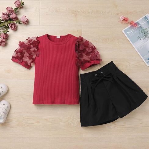 IBAKOM Toddler Baby Girl Fall Winter Outfits 2PCS Denim Flare Jeans Puffy Sleeve Shirts Leather Pant Sweatshirt Kids Clothes in Saudi Arabia