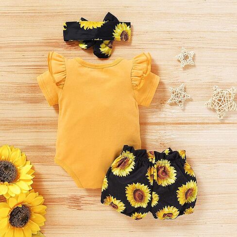 Infant Baby Girl Sunflower Little Miss Sassy Pant Outfits Short Sleeve Romper Headband in Saudi Arabia