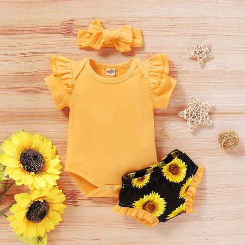 Infant Baby Girl Sunflower Little Miss Sassy Pant Outfits Short Sleeve Romper Headband in Saudi Arabia