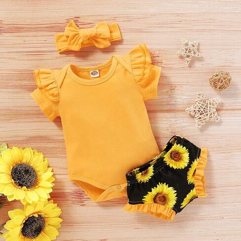 Infant Baby Girl Sunflower Little Miss Sassy Pant Outfits Short Sleeve Romper Headband in Saudi Arabia