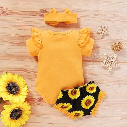 Infant Baby Girl Sunflower Little Miss Sassy Pant Outfits Short Sleeve Romper Headband in Saudi Arabia