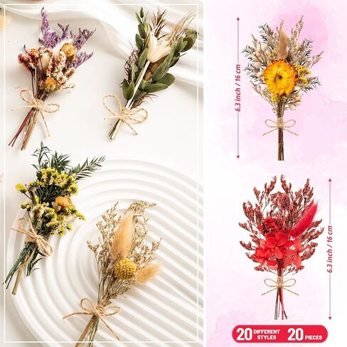 20 قطعة من الزهور المجففة الصغيرة للحرف اليدوية، زهور مجففة مع سيقان للحرف اليدوية، ديكور حفلات الزهور البرية لهدايا دعائم الصور التي تصنعها بنفسك in Kuwait