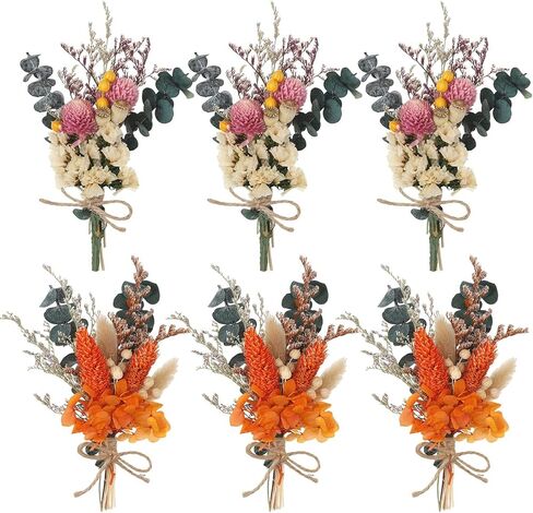 أودي_6 تي اكس دي باقة زهور مجففة من 6 قطع، زهور بوهو المجففة للديكور، باقة زهور مجففة صغيرة، صندوق هدايا وصيفات العروس، زهور مجففة لتزيين الطاولة المركزية والكيك والزجاجات in Kuwait