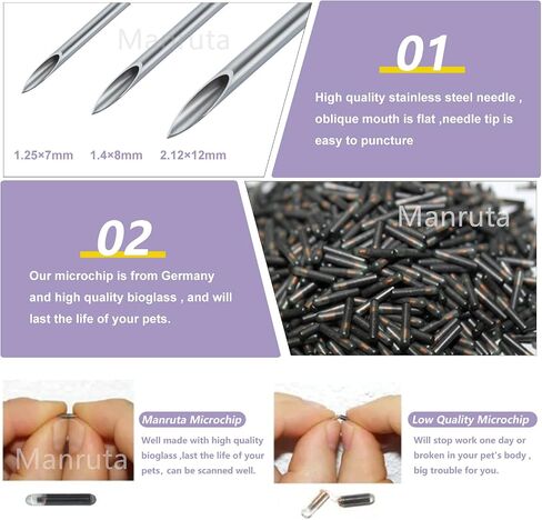 Microchip for Dogs and Cats 20 Pack Animal Identification Syringe Preload ISO 11784/11785 FDX-B Universal Standard for Pets Horse Cow Pig Management(2.12X12mm Microchip) in Kuwait
