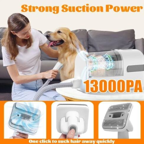 lvittyPet Pet Grooming Vacuum, Dog Grooming Kit with 2.3L Large Capacity, Low Noise 5 in1 Pet Grooming Tools for Shedding Dogs Cats Pet Hair in Kuwait