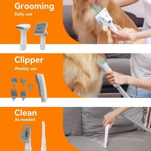 lvittyPet Pet Grooming Vacuum, Dog Grooming Kit with 2.3L Large Capacity, Low Noise 5 in1 Pet Grooming Tools for Shedding Dogs Cats Pet Hair in Kuwait