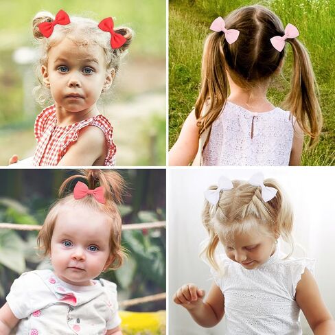 40Pcs Baby Hair Accessories - 1.7 Inch Elastics Rubber Ribbon Bands with Bows for Girls, Infants and Toddlers in Kuwait