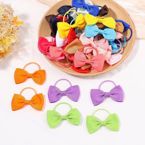 40Pcs Baby Hair Accessories - 1.7 Inch Elastics Rubber Ribbon Bands with Bows for Girls, Infants and Toddlers in Kuwait