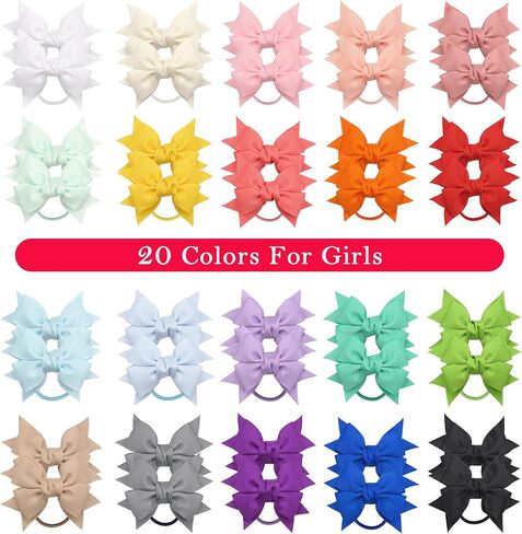 40 قطعة من ربطات شعر الأطفال، ربطات شعر Yxiang للأطفال الصغار مع فيونكات 3 بوصات لطيفة على شكل فيونكة شعر على شكل ذيل حصان للفتيات الصغيرات وأطفال المدارس في أزواج (20 لونًا) in Kuwait