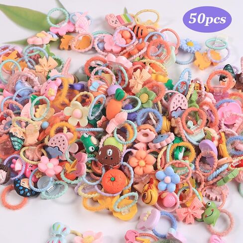 ربطات شعر GULELAYAR اللطيفة للفتيات، 50 قطعة من حبال الشعر المرنة ذات الألوان المختلطة للأطفال، شريط مطاطي ناعم، حوامل ذيل حصان صغيرة، ملحقات شعر كرتونية فواكه كاواي للأطفال الصغار والرضع والفتيات in Kuwait