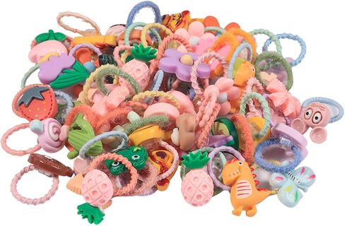 ربطات شعر GULELAYAR اللطيفة للفتيات، 50 قطعة من حبال الشعر المرنة ذات الألوان المختلطة للأطفال، شريط مطاطي ناعم، حوامل ذيل حصان صغيرة، ملحقات شعر كرتونية فواكه كاواي للأطفال الصغار والرضع والفتيات in Kuwait