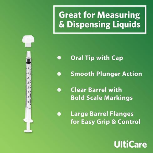 حقنة فموية UltiCare 10 مل (2 ملعقة صغيرة) - تشمل الاستخدامات إعطاء الدواء عن طريق الفم للرضع. طرف فموي مع غطاء، معقم ومغلف بشكل فردي، 60 قطعة in Kuwait