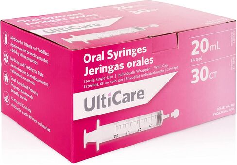 حقنة فموية UltiCare 10 مل (2 ملعقة صغيرة) - تشمل الاستخدامات إعطاء الدواء عن طريق الفم للرضع. طرف فموي مع غطاء، معقم ومغلف بشكل فردي، 60 قطعة in Kuwait
