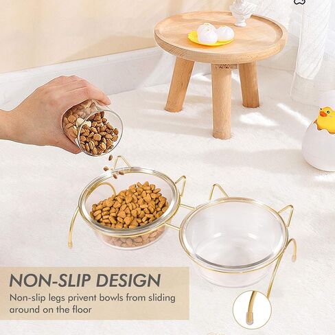 مجموعة أوعية الطعام والماء للقطط من Qucey، أوعية القطط المرتفعة للطعام والماء، أوعية زجاجية مرتفعة للحيوانات الأليفة مع حامل، وعاء للقطط والكلاب سعة 17 أونصة، مضاد للقيء، آمن للاستخدام في غسالة الأطباق in Kuwait