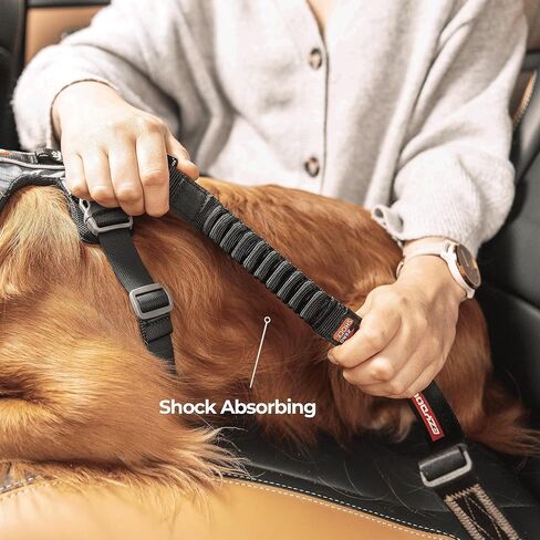 EzyDog Zero Shock Click - ملحق حزام مقعد السيارة الممتص للصدمات للكلاب - أحزمة أمان قابلة للتعديل لتقييد الكلاب للسفر والسلامة في السيارة - (20 بوصة - 26 بوصة، أسود) in Kuwait