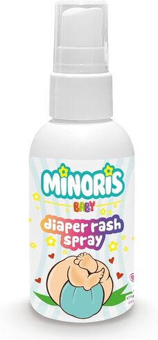 Minoris Baby Diaper Rash Spray, Organic Content, Zinc Oxide, Hypoallergenic, Vegan, Shea Butter, Soothe, Protection Baby Diaper Rash, Pediatrician Tested, No-Touch 100ML in Saudi Arabia