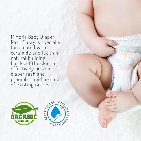 Minoris Baby Diaper Rash Spray, Organic Content, Zinc Oxide, Hypoallergenic, Vegan, Shea Butter, Soothe, Protection Baby Diaper Rash, Pediatrician Tested, No-Touch 100ML in Saudi Arabia