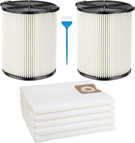 فلتر خرطوشة غبار قياسي بطبقة واحدة VF4000 72947 من ريدجيت لمعظم المكانس الرطبة والجافة سعة 5-20 جالون + 5 عبوات VF3502 اكياس فلتر تفريغ عالية الكفاءة بطبقتين لمكنسة ريدجيت 12-16 جالون شوب فاك in Kuwait