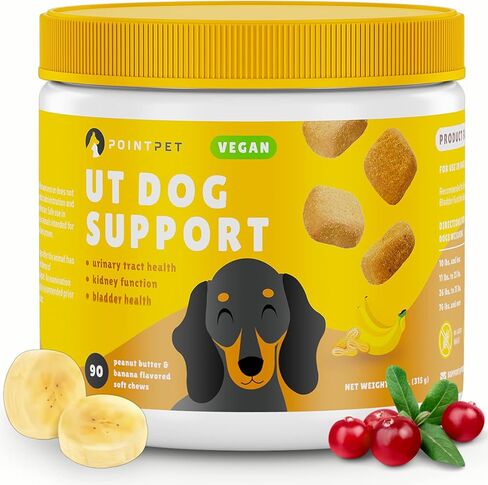 دعم POINTPET النباتي للكلاب - D-Mannose، التوت البري والخطمي العضوي - يعزز صحة المثانة المثلى ووظيفة المسالك البولية المثالية - 90 مضغ ناعم بنكهة زبدة الفول السوداني والموز in Kuwait