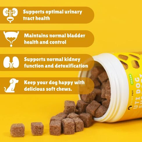 دعم POINTPET النباتي للكلاب - D-Mannose، التوت البري والخطمي العضوي - يعزز صحة المثانة المثلى ووظيفة المسالك البولية المثالية - 90 مضغ ناعم بنكهة زبدة الفول السوداني والموز in Kuwait