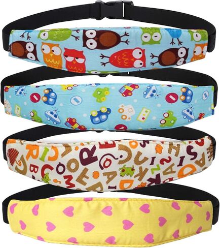 4 Pieces Baby Head Support for Car,ZWZCYZ Cute Pattern Car Seat Head Holder for Toddler Stroller Seat Sleeping Headrest Band with Adjustable Buckle Universal Kids Car Accessories (Pink+Grey) in Kuwait
