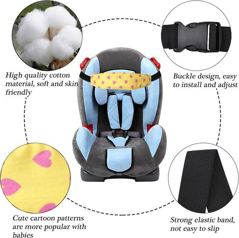 4 Pieces Baby Head Support for Car,ZWZCYZ Cute Pattern Car Seat Head Holder for Toddler Stroller Seat Sleeping Headrest Band with Adjustable Buckle Universal Kids Car Accessories (Pink+Grey) in Kuwait