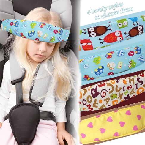 4 Pieces Baby Head Support for Car,ZWZCYZ Cute Pattern Car Seat Head Holder for Toddler Stroller Seat Sleeping Headrest Band with Adjustable Buckle Universal Kids Car Accessories (Pink+Grey) in Kuwait