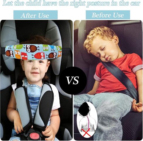 4 Pieces Baby Head Support for Car,ZWZCYZ Cute Pattern Car Seat Head Holder for Toddler Stroller Seat Sleeping Headrest Band with Adjustable Buckle Universal Kids Car Accessories (Pink+Grey) in Kuwait