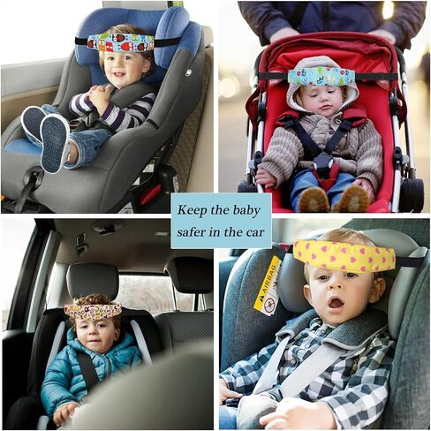 4 Pieces Baby Head Support for Car,ZWZCYZ Cute Pattern Car Seat Head Holder for Toddler Stroller Seat Sleeping Headrest Band with Adjustable Buckle Universal Kids Car Accessories (Pink+Grey) in Kuwait