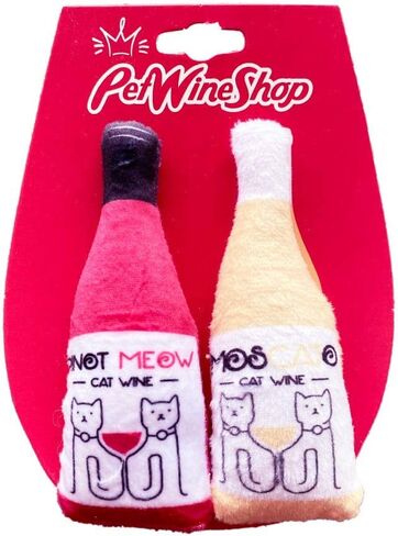 مجموعة قطط PWS Cat Wine Pawty القطيفة من Catnip CatWine للقطط والقطط الصغيرة (Pinot Meow + Moscato)، أحمر in Kuwait