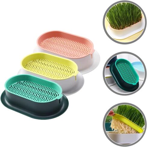 Zerodeko 3pcs Cat Grass Planter Plastic Catnip Cat Grass Box Soil Free Nursery Cat Plant for Indoor or Outdoor Cat Dogs and Other Pets in Kuwait