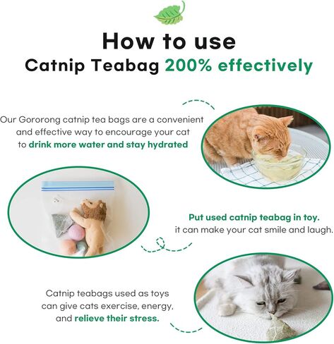 جورونج كيس شاي فاخر بالنعناع البري 13EA للقطط والقطط في الاماكن المغلقة والمفتوحة، طبيعي وآمن وغني بقرض عالي الفعالية، يحسن من استهلاك الماء للقطط in Kuwait