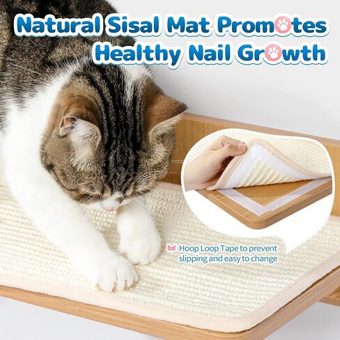 عمود خدش القطط من Made4Pets للجدار، شجرة القطط المثبتة على الحائط للقطط الداخلية، أرجوحة القطط المثبتة على الحائط، أرفف حائط القطط العائمة مع حصيرة خدش السيزال، 3 خطوات تسلق نافذة القطط الصغيرة in Kuwait